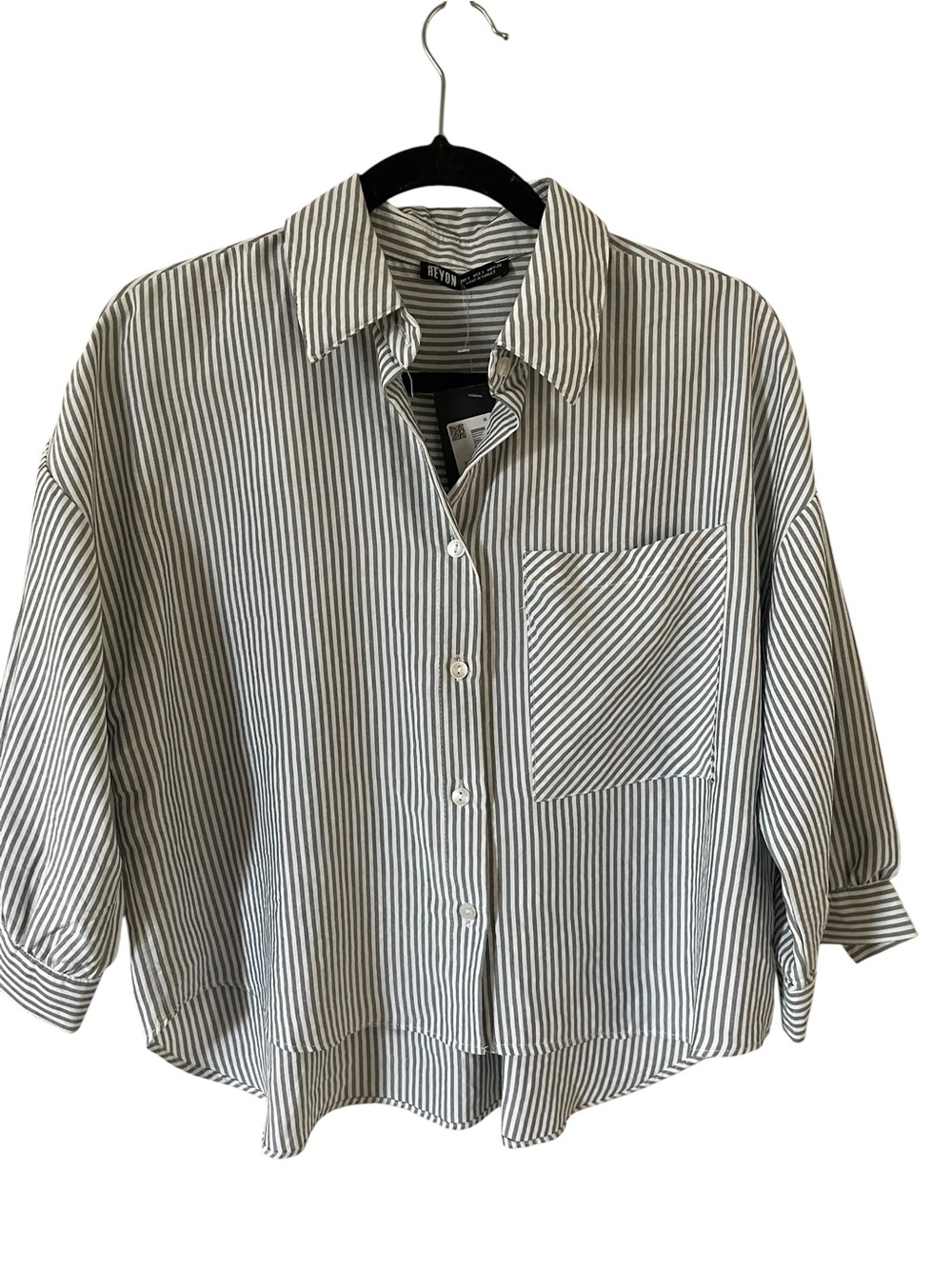Striped Button-Down Shirt in Gray and White - Picture 6 of 8